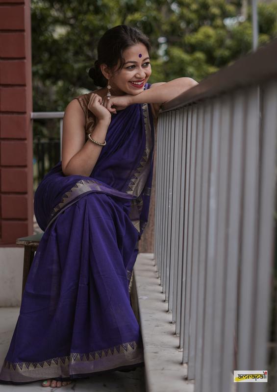 Burned Forest Brown and Blue Combination Saree - I Love Sarees