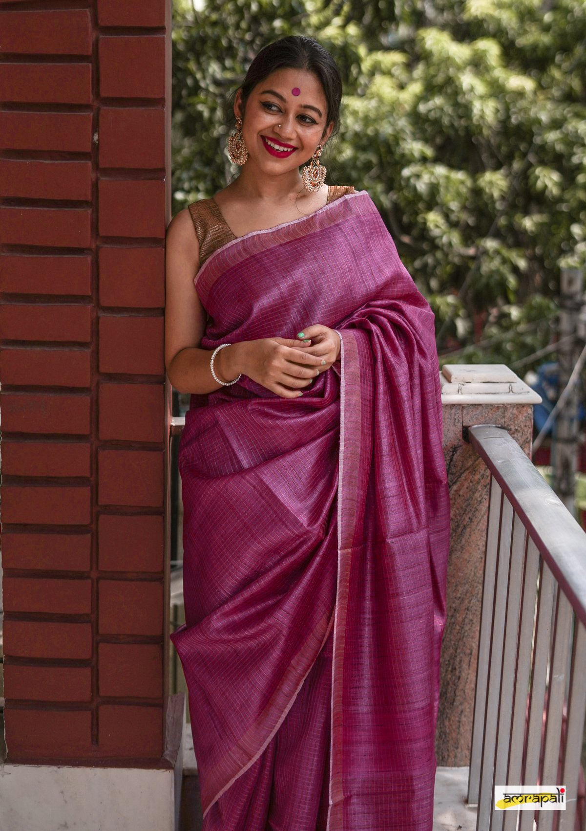 Pure Tussar with Gold Zari Pinstripes – Amrapali Boutique