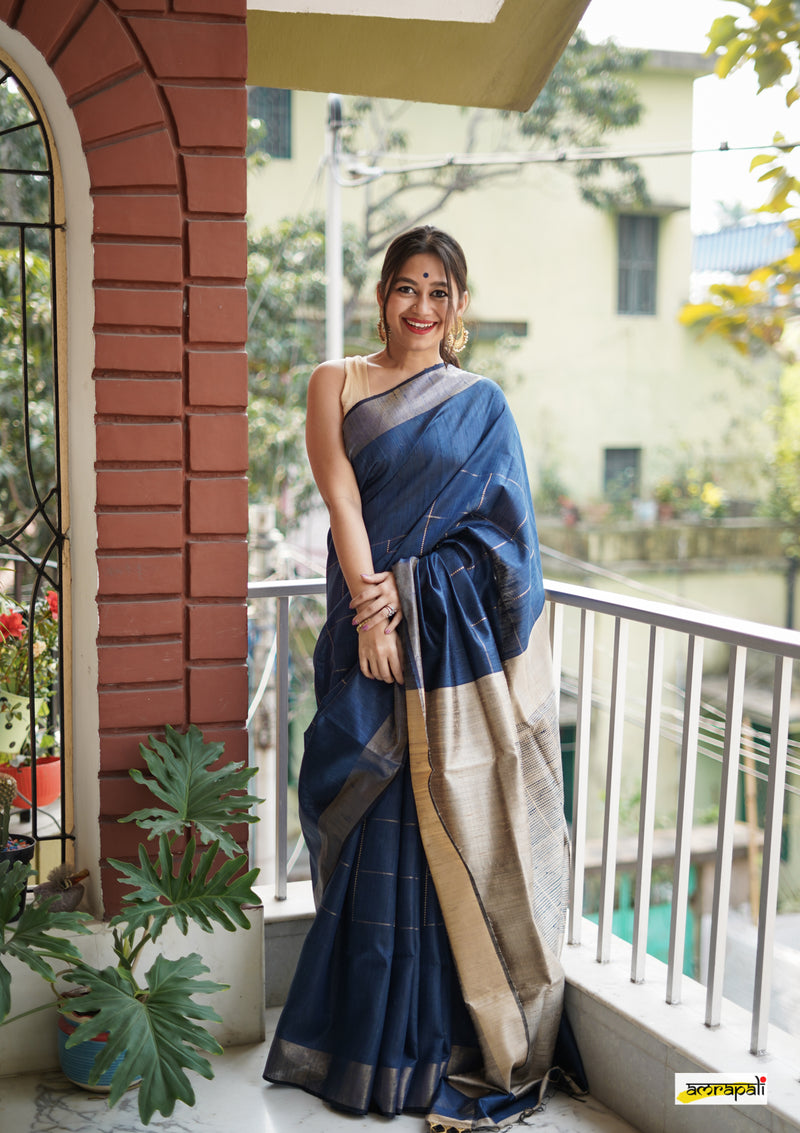 Handwoven Pure Dupion Silk with Gold Zari Accents – Amrapali Boutique
